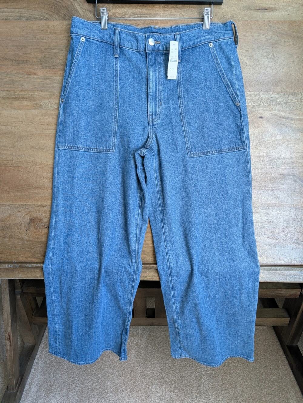 NWT J.CREW Utility Jeans Womens 30 Blue Denim Camp Front Patch Pockets Wide Leg